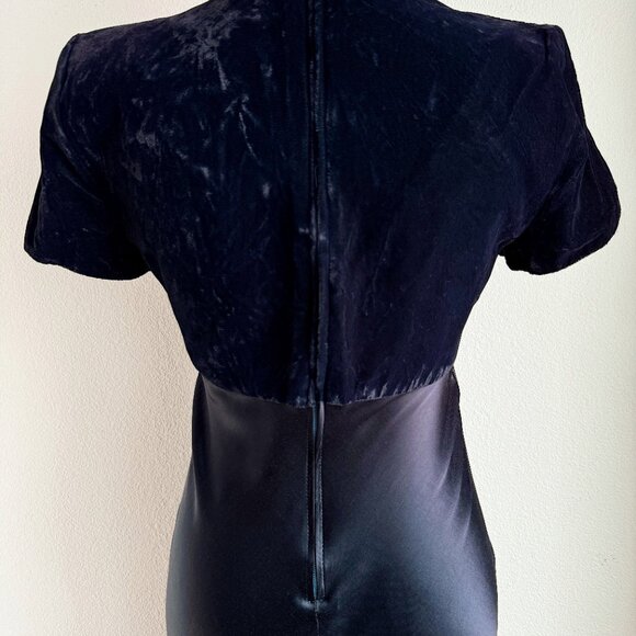 VINTAGE MIDNIGHT BLUE VELVET AND SATIN DRESS - Picture 2 of 8